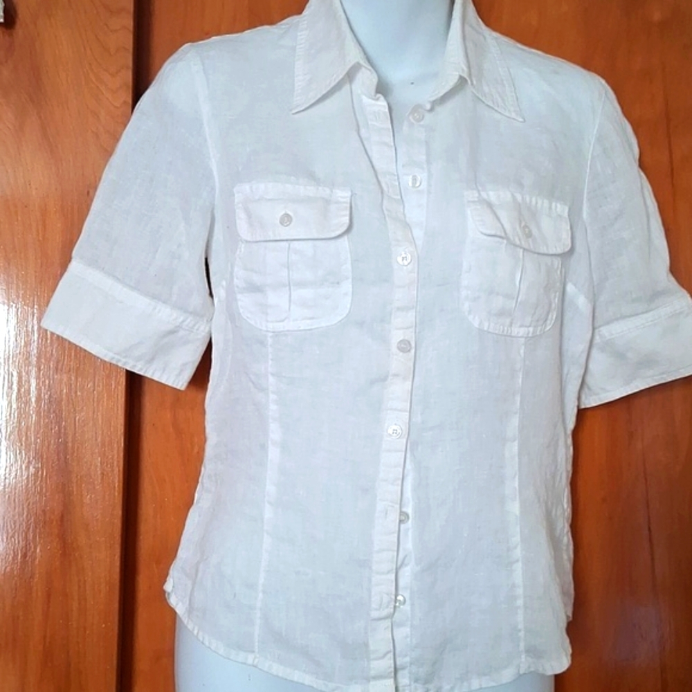 H&M Classic White Linen Button Down Shirt
